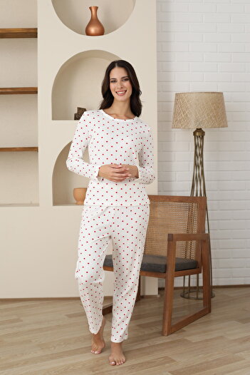 Angels Secret Angel’S Secret Women's 100% Cotton Heart Pattern Long Sleeve Plus Size Pajamas Set