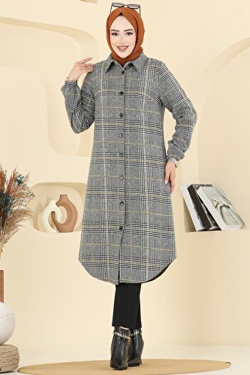 ModaMerve Shirt Collar Plaid Tunic 3062Ktr750-Ms Gray