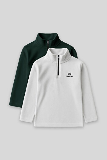 TOMMY LIFE Standard Fit 2-Pack Pine Green-Stone Boys' Fleece Sweatshirt - 11221