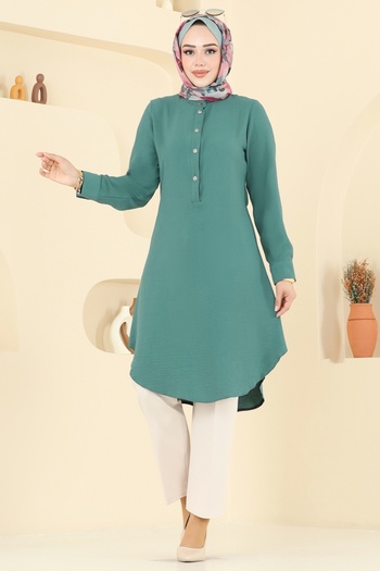 ModaMerve Half Buttoned Aerobin Tunic 1163Erk1158-Ms Mildew Green