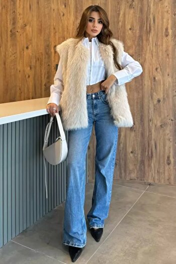 TOKARİS TEKSTİL Women's Lined Pocketed Fur Vest