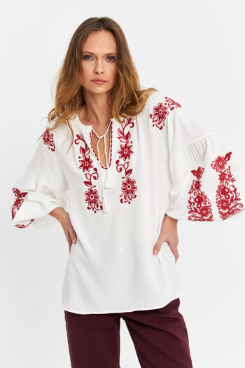 Cool & Sexy Women's Ecru-Tile Embroidery Blouse Mqs5816