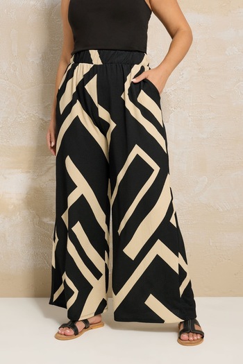 Stil Diva Large Size Elastic Waist Wide Leg Pocketed Trousers 310141