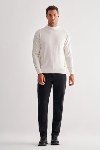 İmza Light Cream Half Turtleneck Pocketless Comfort Fit Classic Cotton Knitwear Sweater 1012255001