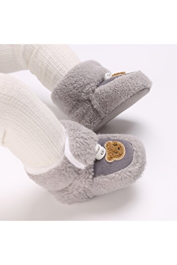 Superbaby Gray fur-lined baby booties - Bear