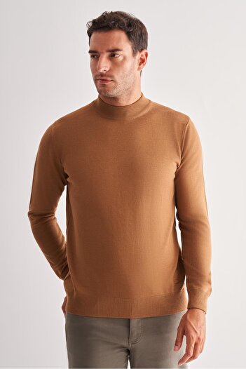 İmza Camel Half Turtleneck Pocketless Comfort Fit Classic Cotton Knitwear Sweater 1012255001
