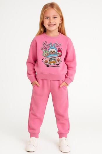 LİTTLE TORTOİSE Girl's Labubu Printed Sweatshirt Tracksuit Set