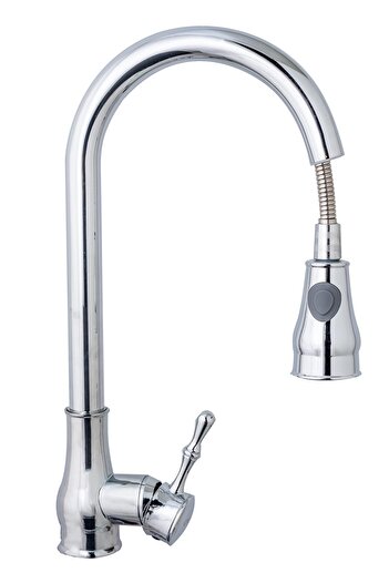 Trendy's Pull-out swan kitchen faucet with aerator, 2 functions, shiny chrome