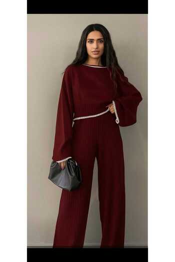 Cemre Life Stylish and Comfortable: Burgundy Double Knitwear Set