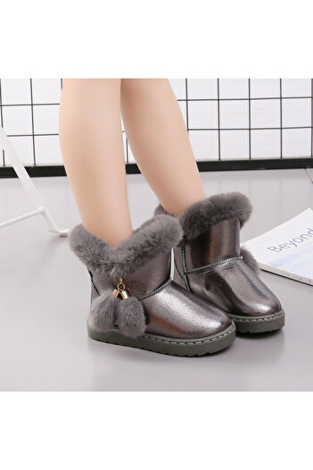 Superbaby Pearl grey fur-lined boots with tassels