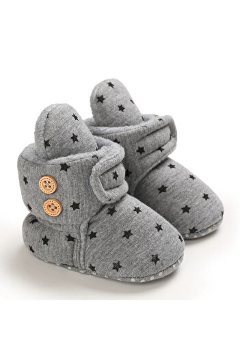 Superbaby Gray ankle boots with black stars and buttons