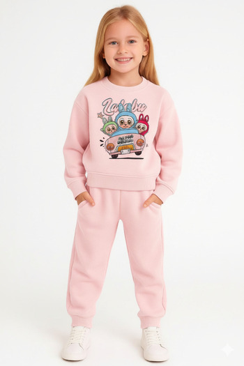 LİTTLE TORTOİSE Girl's Labubu Printed Sweatshirt Tracksuit Set