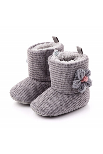 Superbaby Grey booties - Crocheted flower