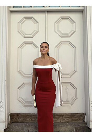 Modafeminen Red White Crepe Dress 582938
