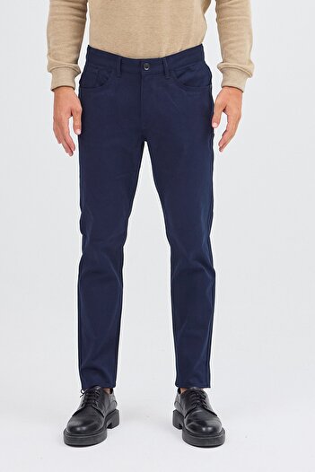İmza Dark Navy Blue 5 Pocket Straight Leg Cotton Slim Fit 5 Pocket Casual Trousers 1003255154
