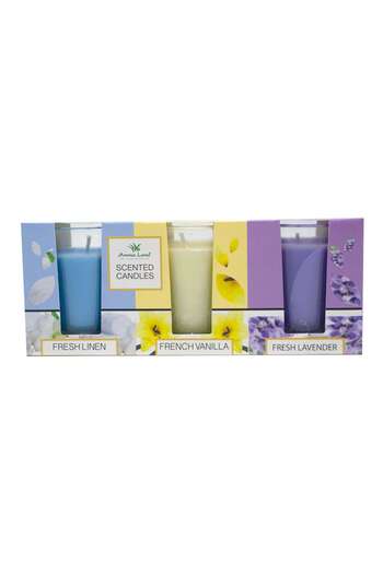 Aroma Land Scented candle in glass, Aroma Land, fresh linen / vanilla / lavender, set of 3 scents