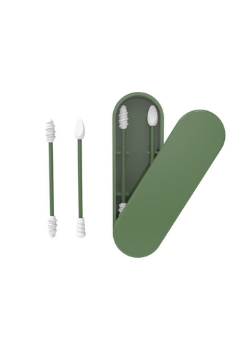 Choice1 Green 2Pcs Reusable Silicone Ear Swabs with Case Ear Cleaning Cosmetic Silicone Buds Swabs Sticks Do