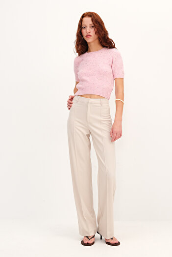 Addax Stitch Detailed Wide Leg Pants Pn8406
