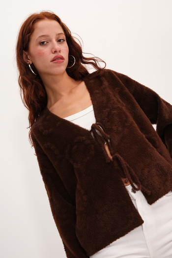 Addax Front-Tied Bearded Cardigan H25030