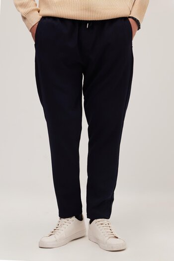Tudors Men's Regular Fit Elastic Waist Lace-Up Jogger Navy Blue Trousers Relaxed Fit Side Pockets
