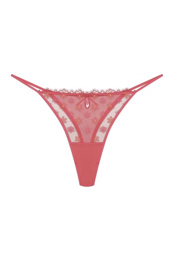 ESOTIQ Women's Cute Thong G-String Panties Mesh with Embroidered Flowers & Flowery Ruffle | Bloomy