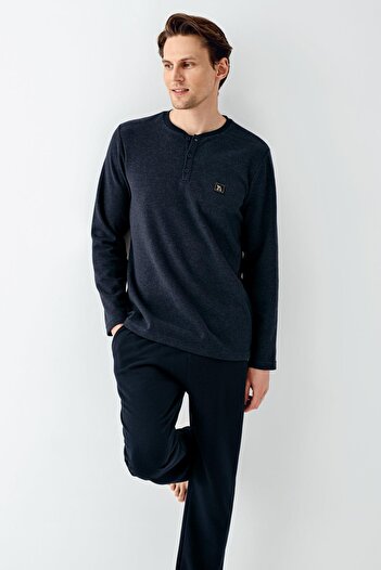 Arnetta Men's Navy Blue Thessaloniki Woven Winter Pajama Set