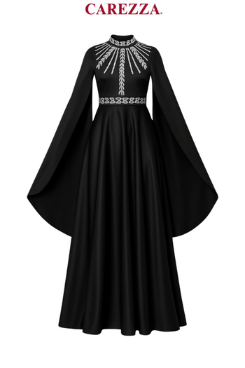 CAREZZA Regalia - Cape Sleeve Satin Evening Dress