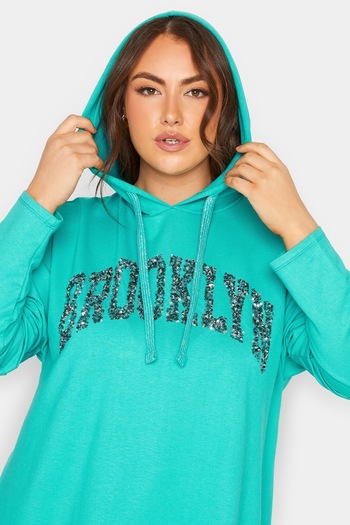 Stil Diva Plus Size Long Sleeve Hooded Sequined Tunic 301774