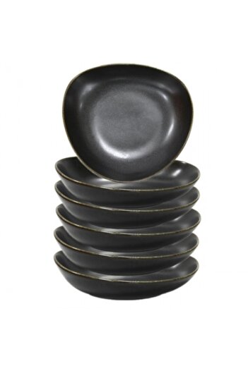 Culinaro Set of 6 deep porcelain soup plates ANTIQUE BLACK 28cm