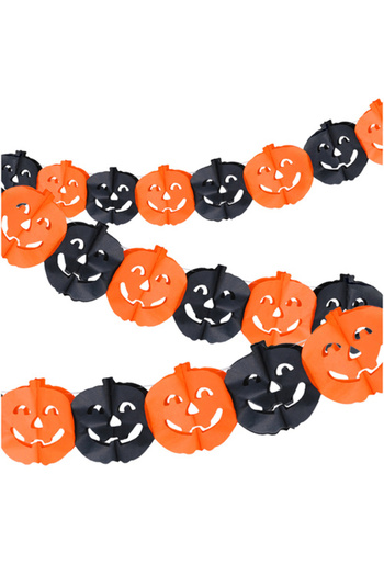 zola Decorative garland with pumpkins, 3 m, Halloween, 17.5 × 17.5 cm, paper, orange/black