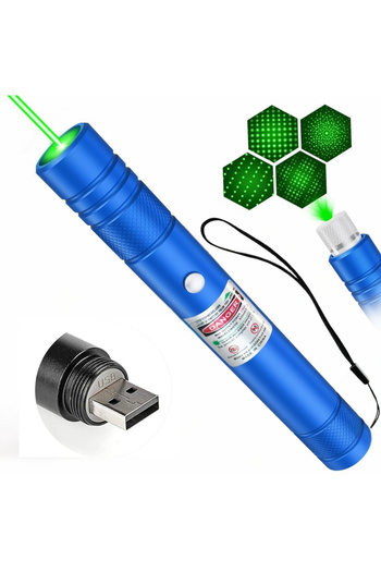 StartONTeam Professional Green Laser Pointer with Long Range, Light Show, Rechargeable, USB, Blue