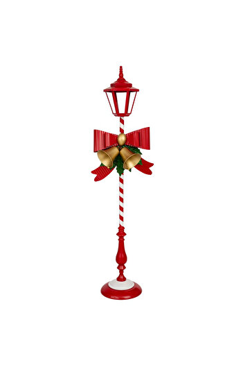 BraziPremium By OLLMA Decoration Metal lighting pole with red bow and gold bells, 49x32x173 cm, red