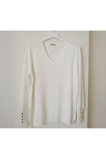 Butik Şans V-Neck Knitwear Blouse with Cuff Button Detail