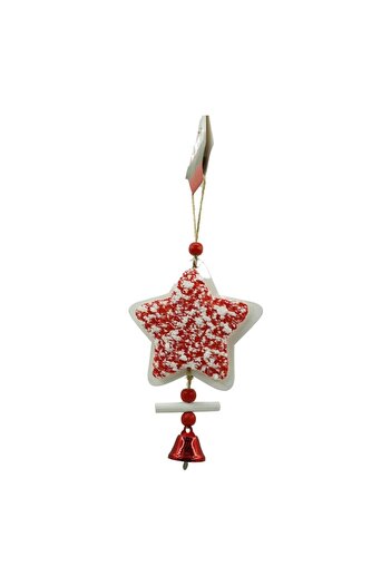 Flippy Christmas Tree Ornament, Tweed Star, Flippy, White/Red, Wood, 18 cm