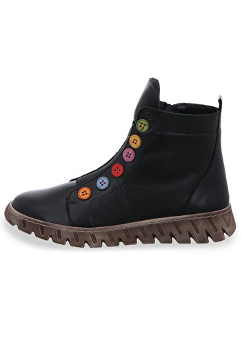 İNZE AYAKKABI Black Genuine Leather Boots - Model Name New Kahlo