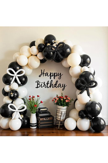 Çemrek Süs Parti Retro White Black Balloon Chain Set with 100 Sausage Balloons