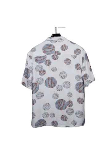 Red Planet Men’s Summer White Short Sleeve Shirt with Colorful Circle Prints