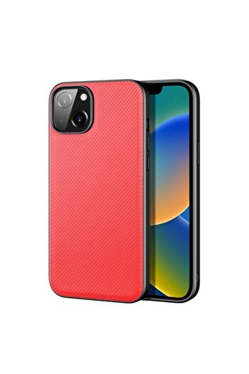 Bibilel Protective Case for iPhone 14, Carbon Design, Black, Red