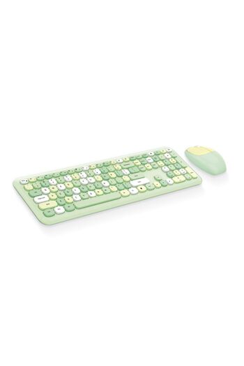 Bibilel Wireless Multimedia Keyboard and Mouse Kit, 2.4 GHz, 1600 DPI, 3 Buttons and Scroll, Green, WRB-BB