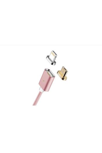 SOHO Magnetic 2-in-1 Charging Cable, Lightning-Micro USB, 1m, Textile, Rose Gold