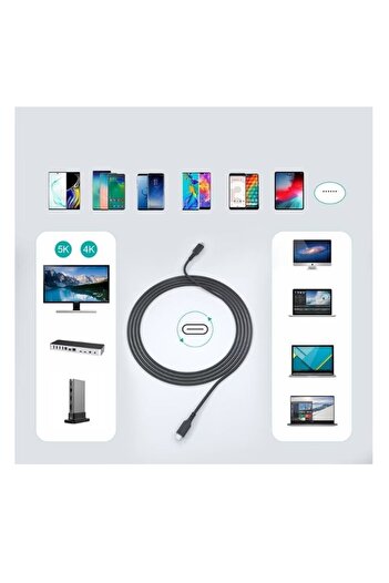 Usams USB-C to USB-C Cable, 100W Power Delivery, Fast Charging, 3m, Black