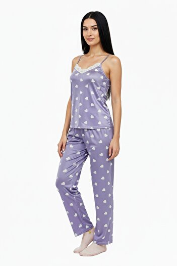 Bravie Purple Pajama Set with Soft Heart Pattern and Six Long Rope Straps