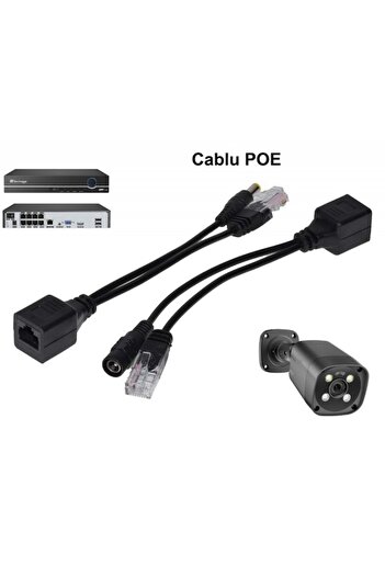 SOHO Splitter Cable with Passive POE Connector to UTP Connector and Power Connector, 20cm, Black