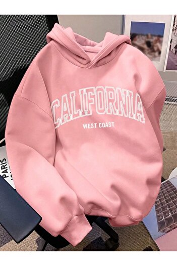AFROGİYİM Γυναικείο φούτερ με κουκούλα με στάμπα California με 2 κλωστές