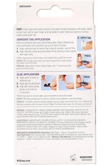 Kiss Gel Fantasy Press-On Nails – 'Bookworm', Off-White, Medium Almond, 28 Nails + Glue & Tools Included