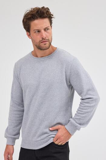 mmetalic Men's Gray Standard Fit Regular Cut Cotton Basic Crew Neck Sweatshirt