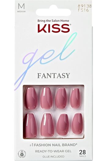 Kiss Gel Fantasy Long Pink Coffin Nails – 28 PCS, ‘Letter to Ur EX’, Easy Application & Glue