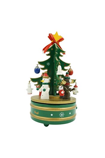 Flippy Decorated Christmas Music Box Tree, Green, Wood, 12 cm x 22 cm, Indoor,