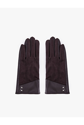 Koton Faux Leather Gloves with Metal Accessories