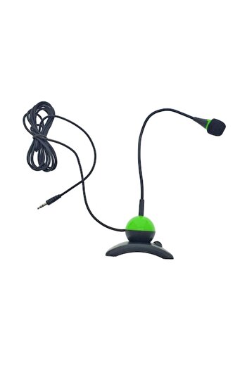Bibilel PC microphone with flexible arm and power button, 3.5mm jack connector, 2 m cable, Black Green